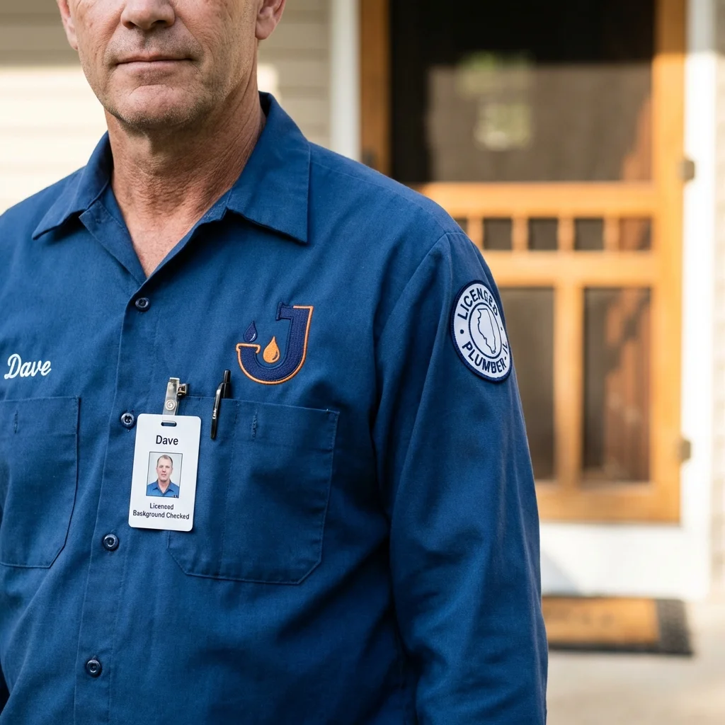 Licensed plumber showing ID badge in Whitney, TX