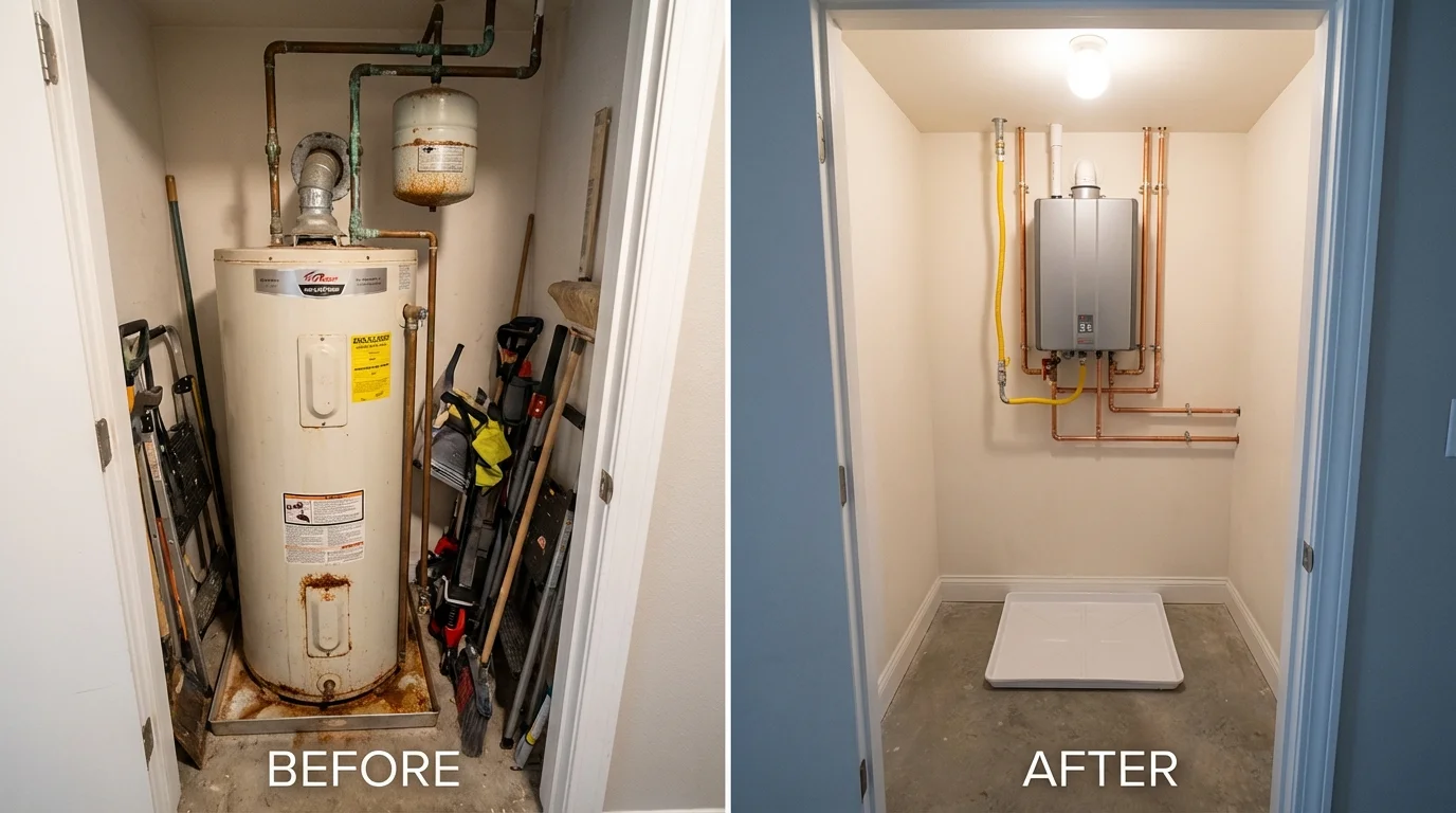 Tank water heater versus wall-mounted tankless unit comparison for Whitney, TX homeowners